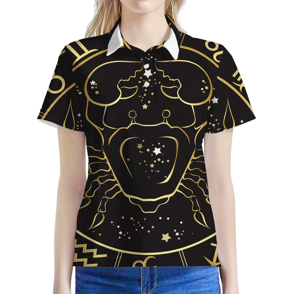 Gold And Black Cancer Sign Print Women's Polo Shirt