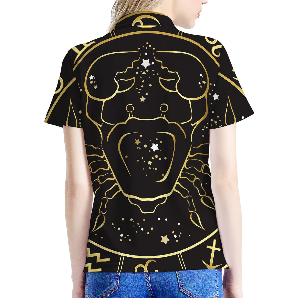 Gold And Black Cancer Sign Print Women's Polo Shirt