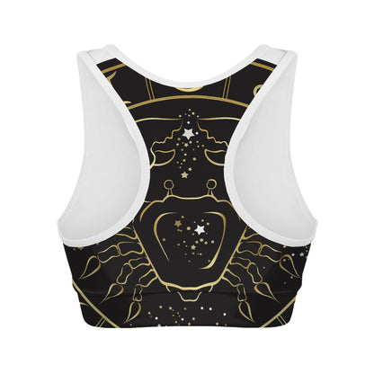 Gold And Black Cancer Sign Print Women's Sports Bra