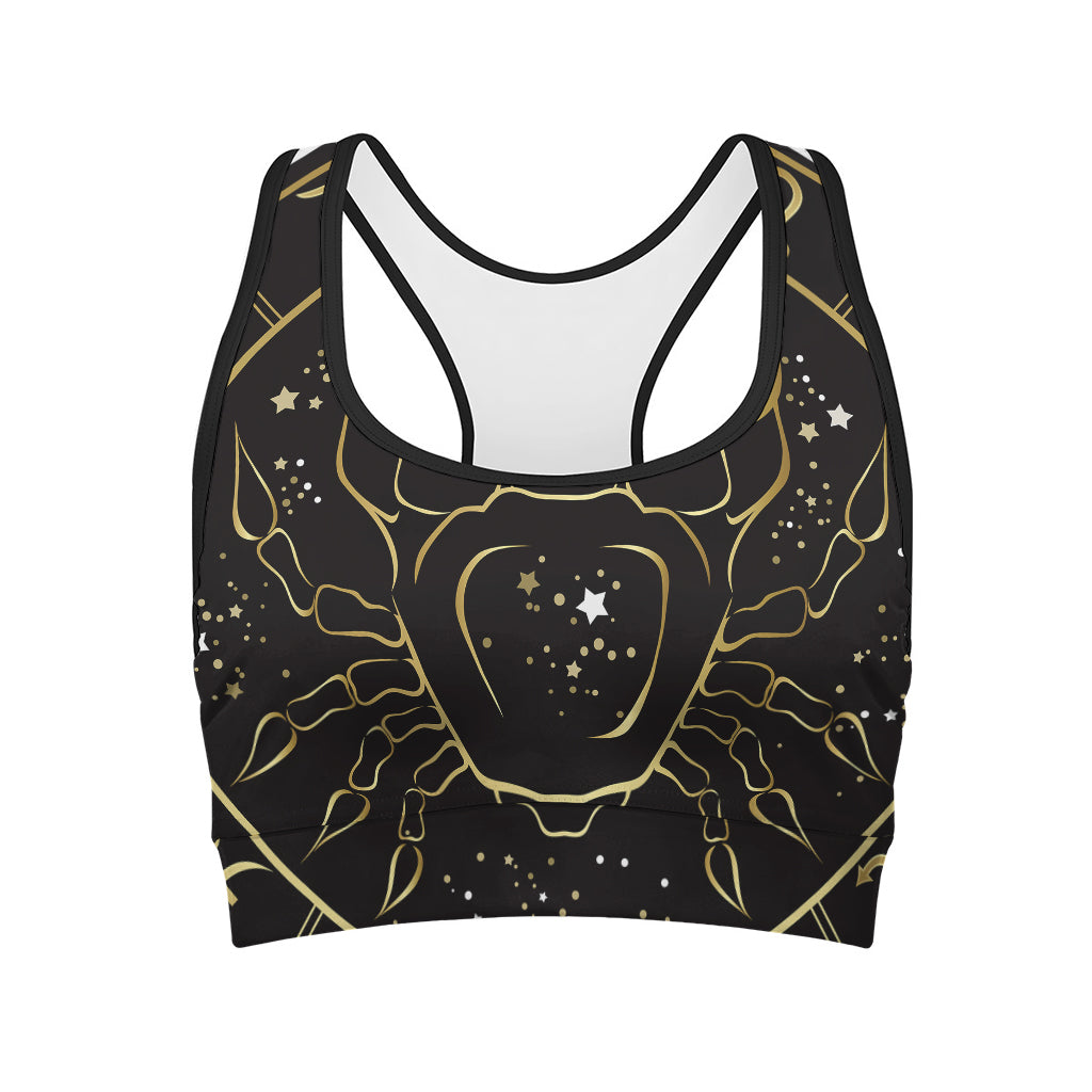 Gold And Black Cancer Sign Print Women's Sports Bra