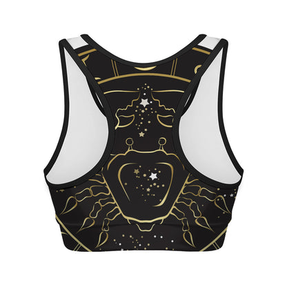 Gold And Black Cancer Sign Print Women's Sports Bra