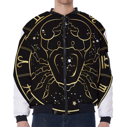 Gold And Black Cancer Sign Print Zip Sleeve Bomber Jacket