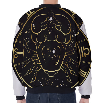 Gold And Black Cancer Sign Print Zip Sleeve Bomber Jacket