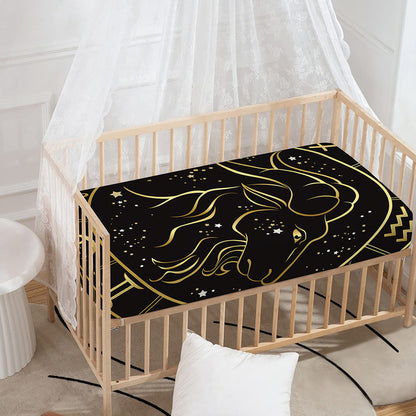 Gold And Black Capricorn Sign Print Baby Crib Sheet