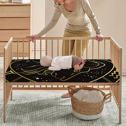 Gold And Black Capricorn Sign Print Baby Crib Sheet