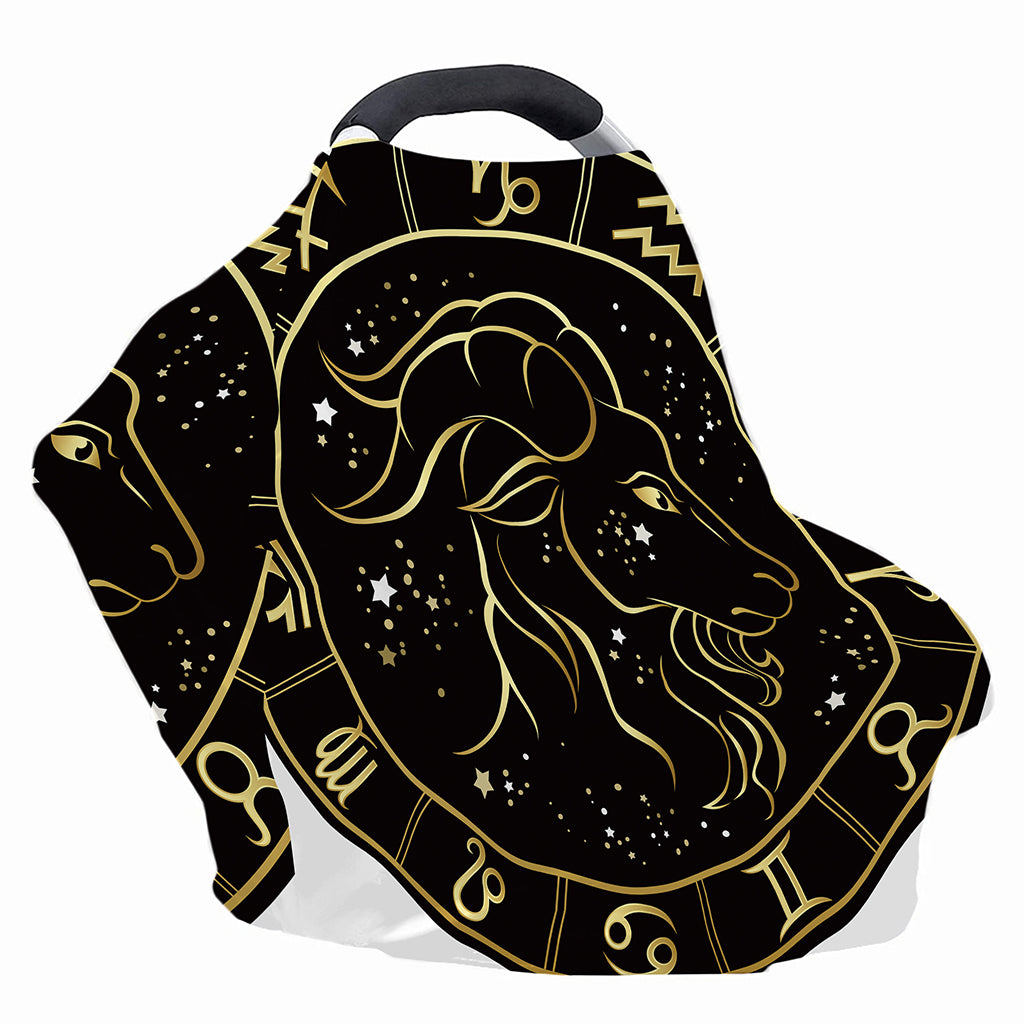 Gold And Black Capricorn Sign Print Baby Seat Cover