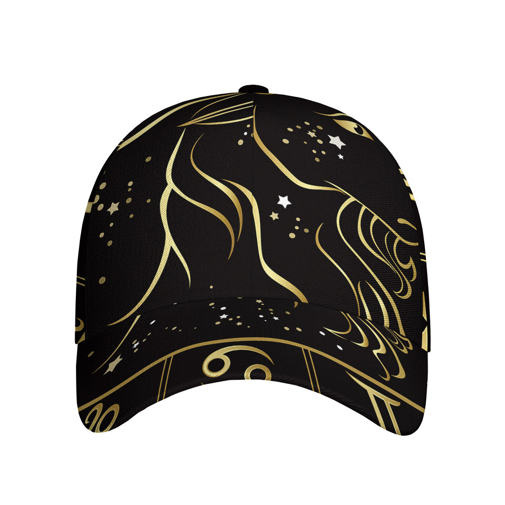 Gold And Black Capricorn Sign Print Baseball Cap