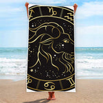 Gold And Black Capricorn Sign Print Beach Towel