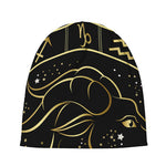 Gold And Black Capricorn Sign Print Beanie