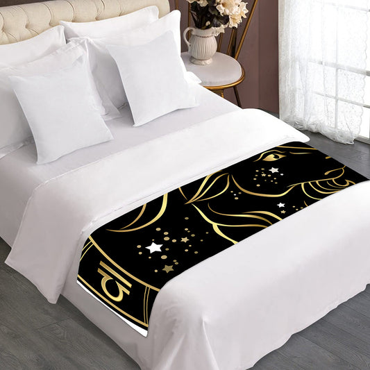 Gold And Black Capricorn Sign Print Bed Runner