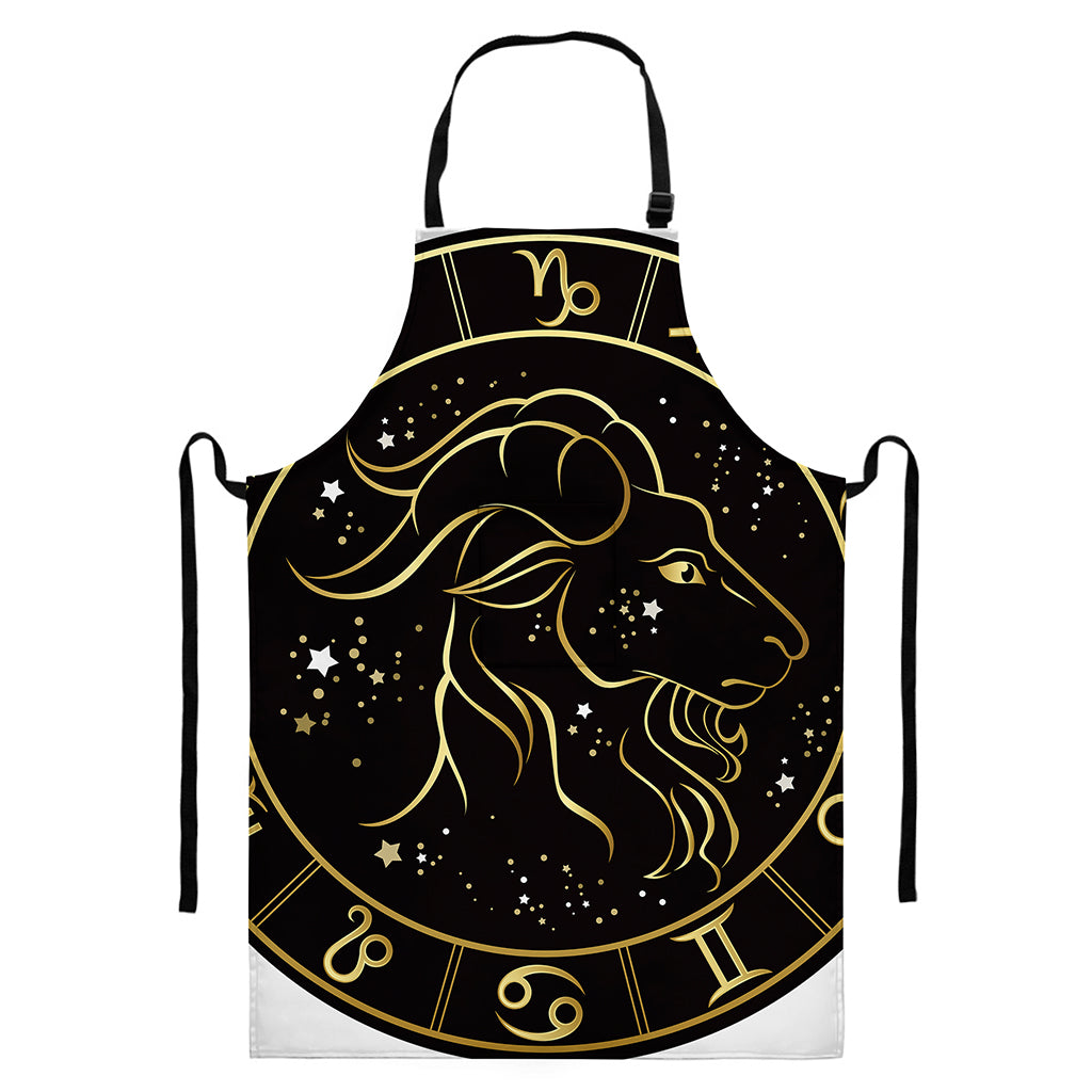 Gold And Black Capricorn Sign Print Bib Apron With Pocket
