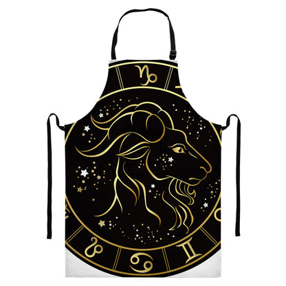 Gold And Black Capricorn Sign Print Bib Apron With Pocket