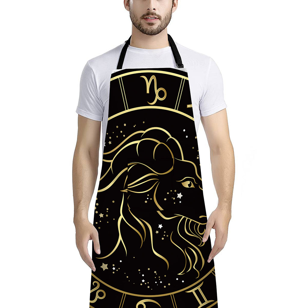 Gold And Black Capricorn Sign Print Bib Apron With Pocket