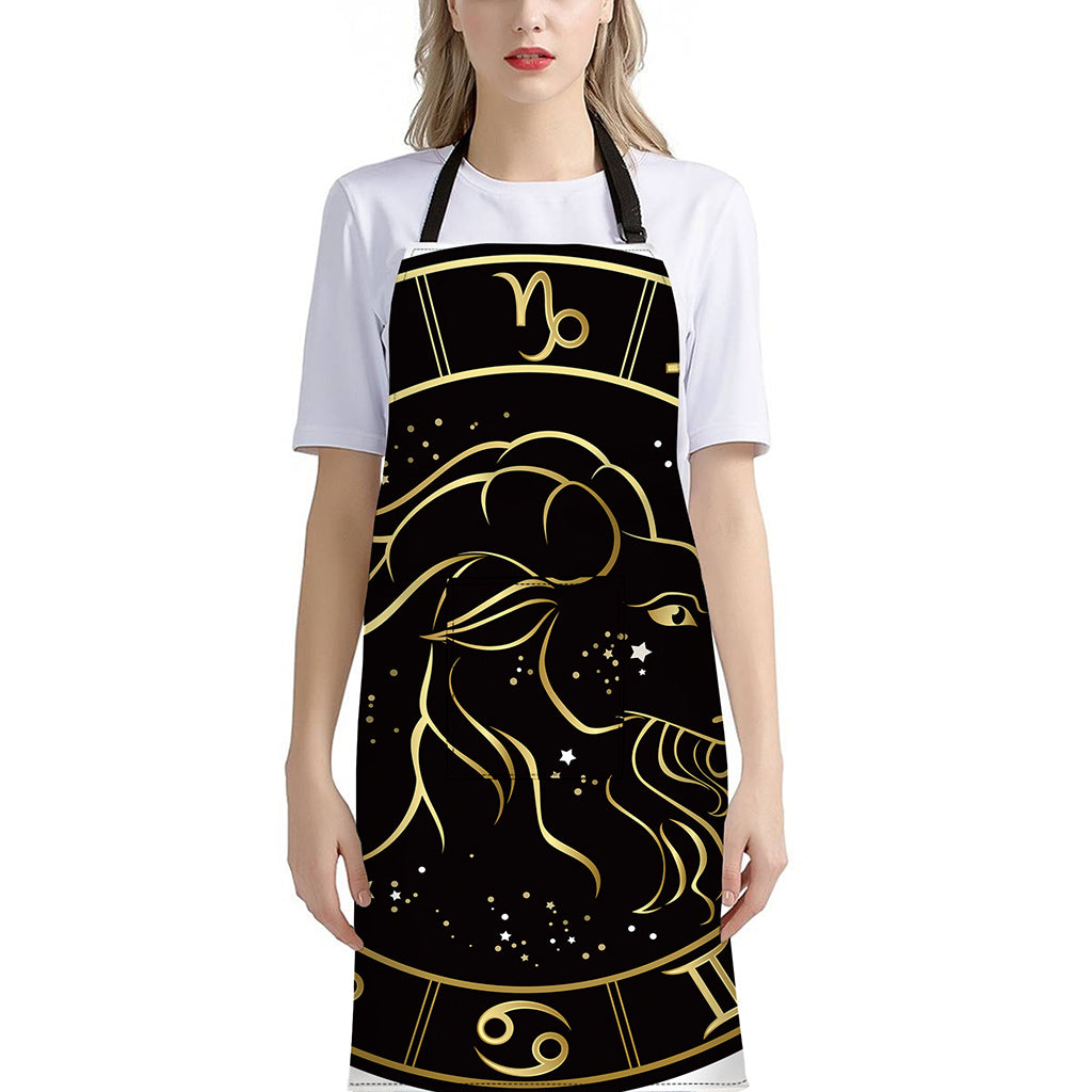 Gold And Black Capricorn Sign Print Bib Apron With Pocket