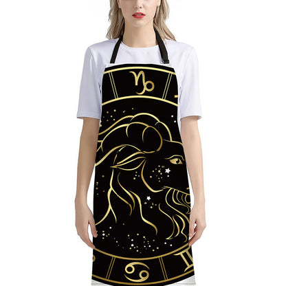 Gold And Black Capricorn Sign Print Bib Apron With Pocket