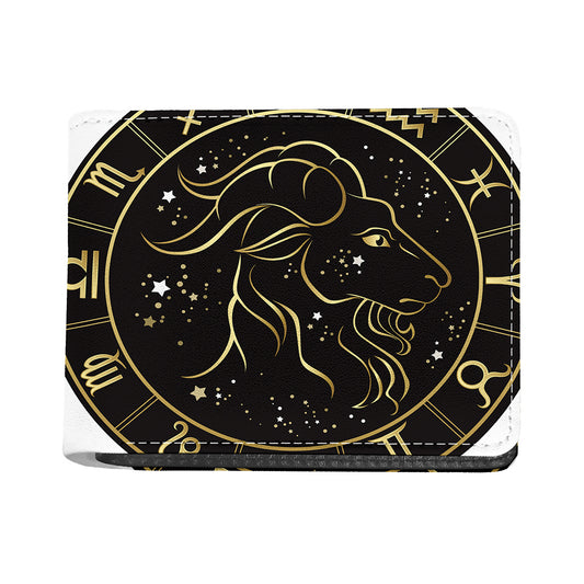 Gold And Black Capricorn Sign Print Bifold Wallet