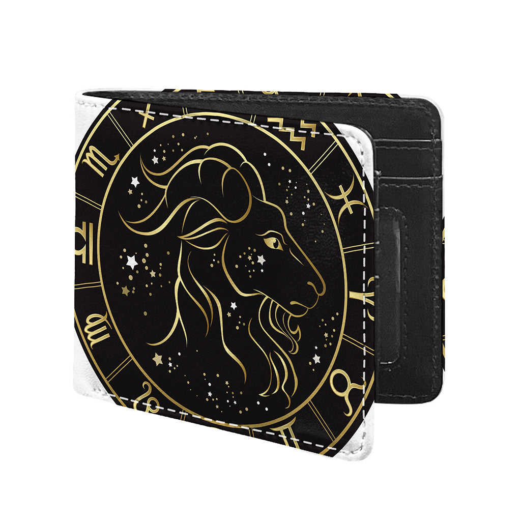 Gold And Black Capricorn Sign Print Bifold Wallet