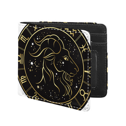 Gold And Black Capricorn Sign Print Bifold Wallet