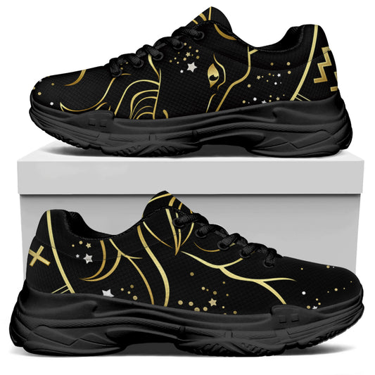 Gold And Black Capricorn Sign Print Black Chunky Shoes