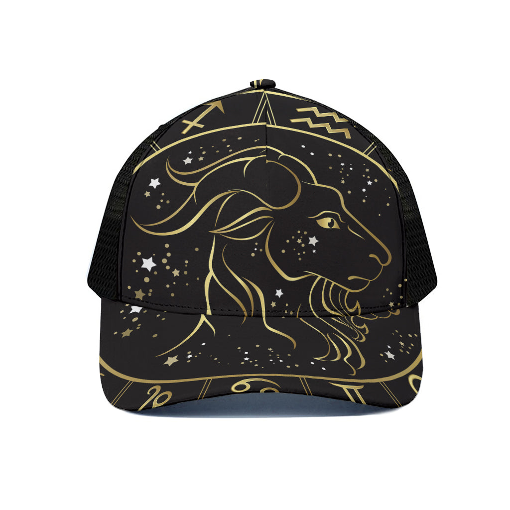 Gold And Black Capricorn Sign Print Black Mesh Trucker Cap