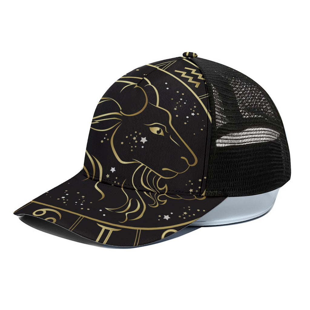 Gold And Black Capricorn Sign Print Black Mesh Trucker Cap