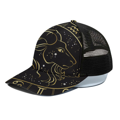 Gold And Black Capricorn Sign Print Black Mesh Trucker Cap
