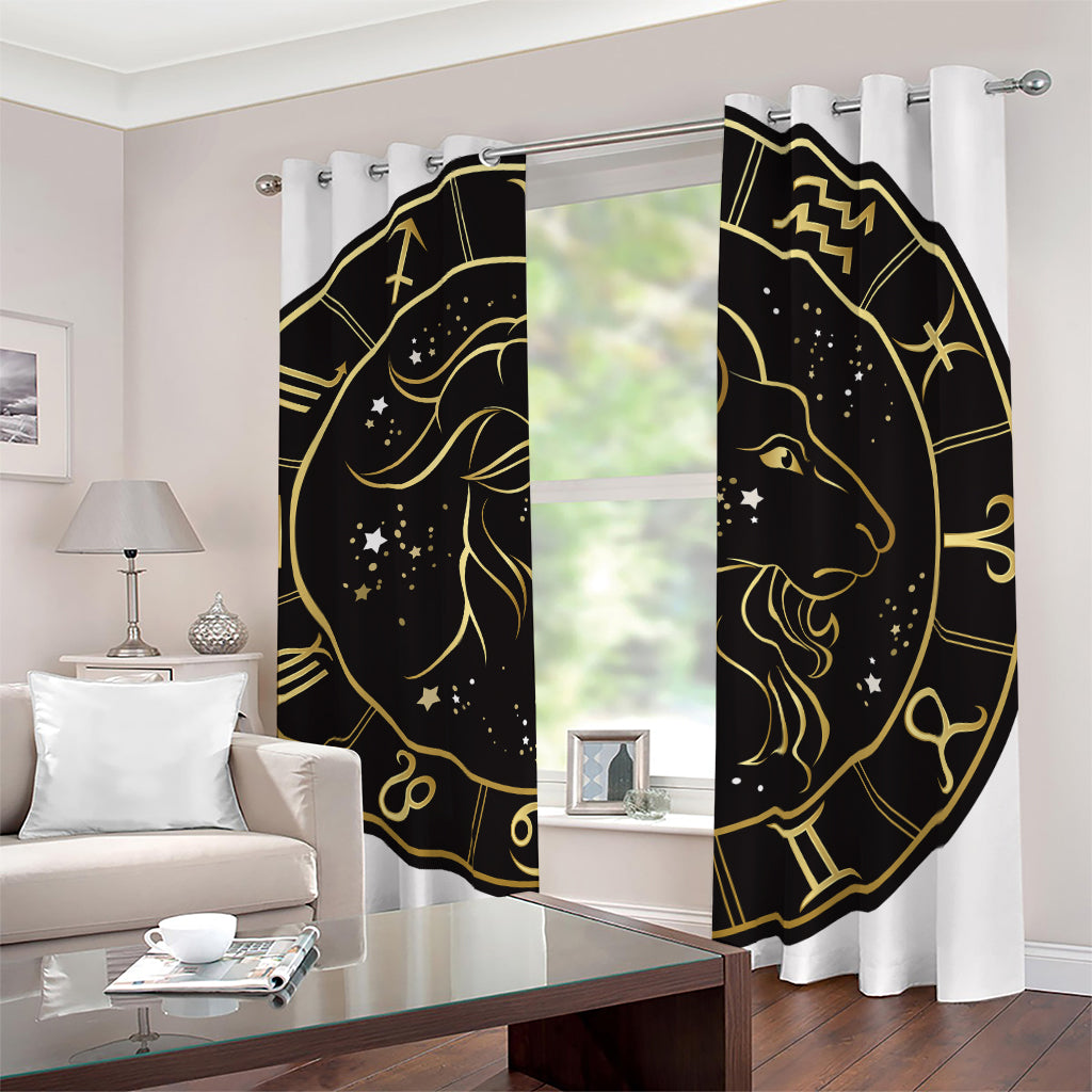 Gold And Black Capricorn Sign Print Blackout Grommet Curtains