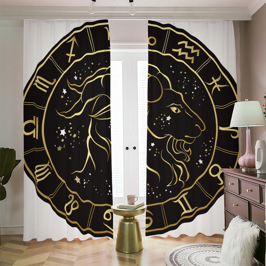 Gold And Black Capricorn Sign Print Blackout Pencil Pleat Curtains