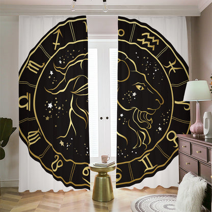 Gold And Black Capricorn Sign Print Blackout Pencil Pleat Curtains