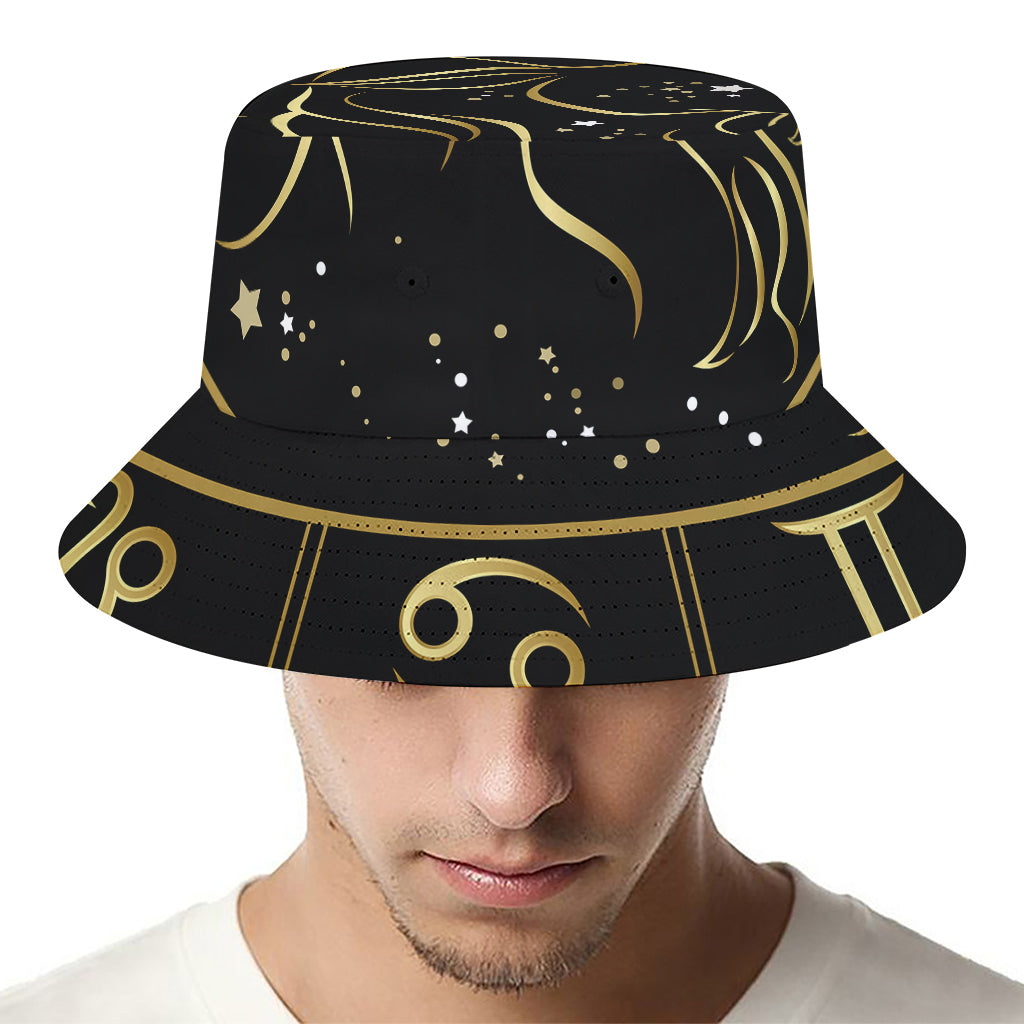 Gold And Black Capricorn Sign Print Bucket Hat