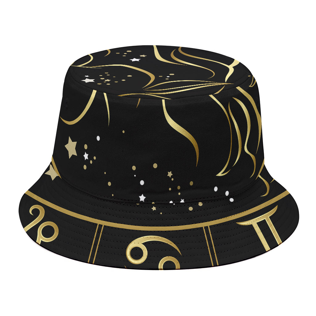 Gold And Black Capricorn Sign Print Bucket Hat