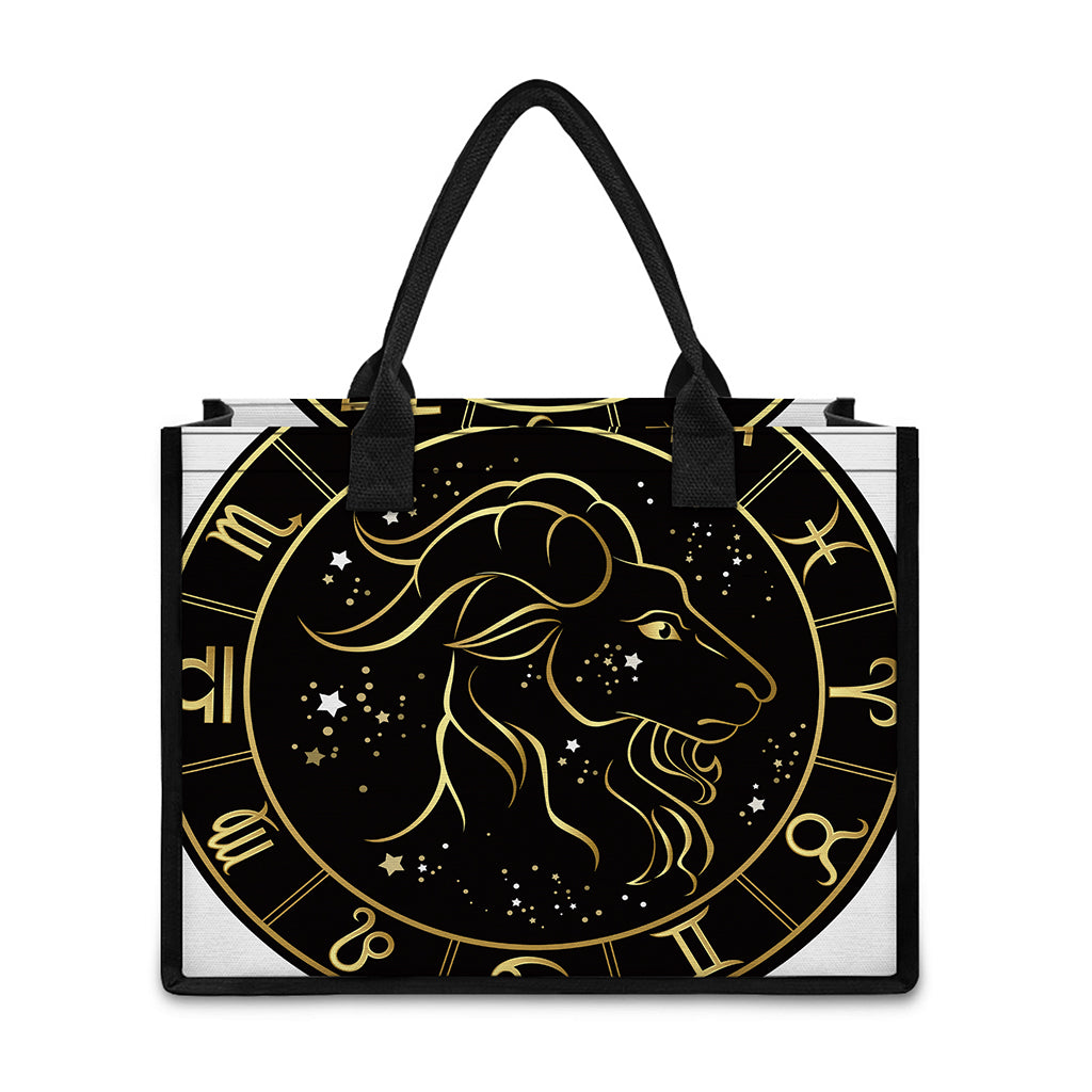 Gold And Black Capricorn Sign Print Canvas Tote Bag