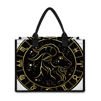 Gold And Black Capricorn Sign Print Canvas Tote Bag
