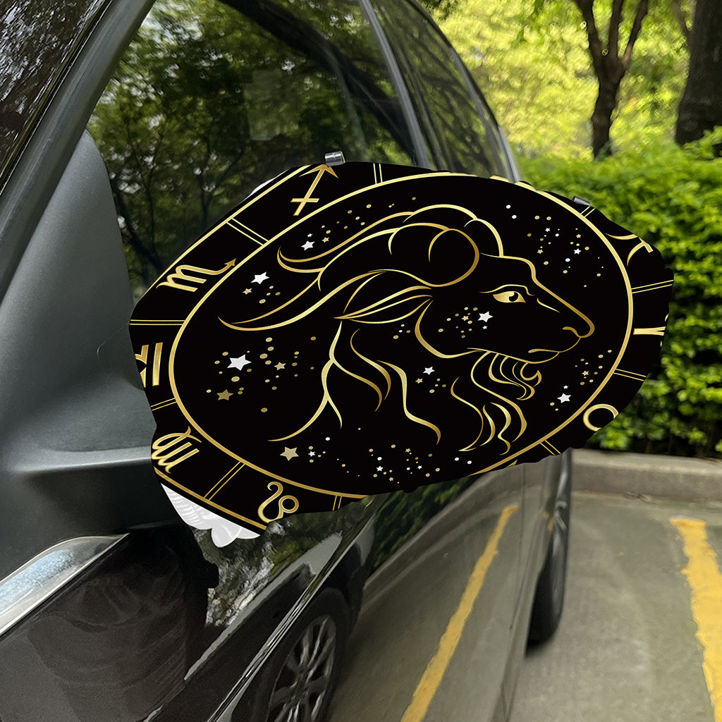 Gold And Black Capricorn Sign Print Car Side Mirror Covers