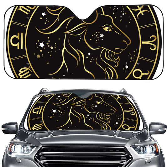 Gold And Black Capricorn Sign Print Car Windshield Sun Shade