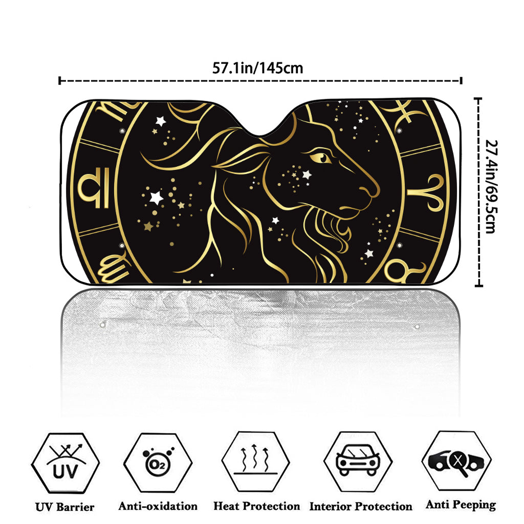 Gold And Black Capricorn Sign Print Car Windshield Sun Shade
