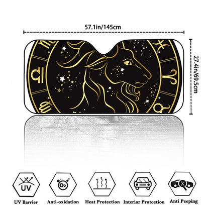 Gold And Black Capricorn Sign Print Car Windshield Sun Shade