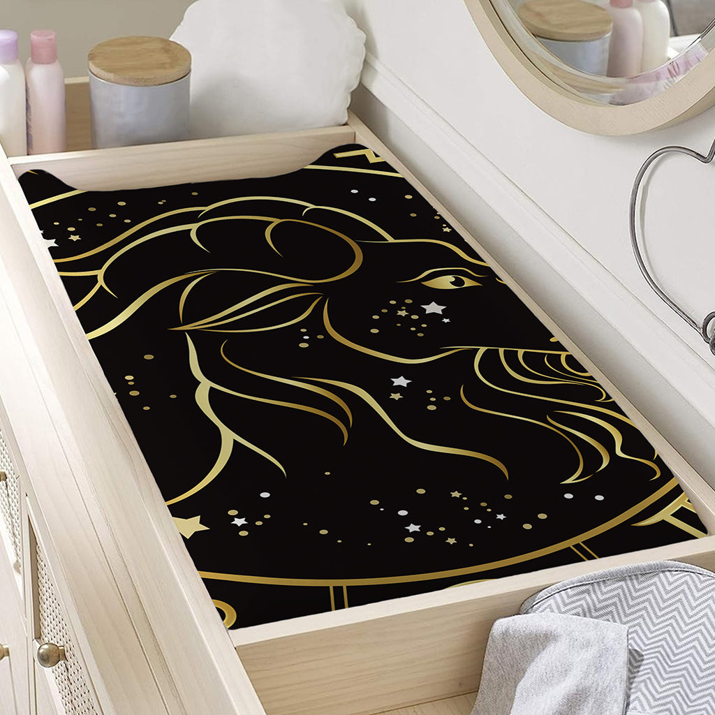Gold And Black Capricorn Sign Print Changing Pad Cover