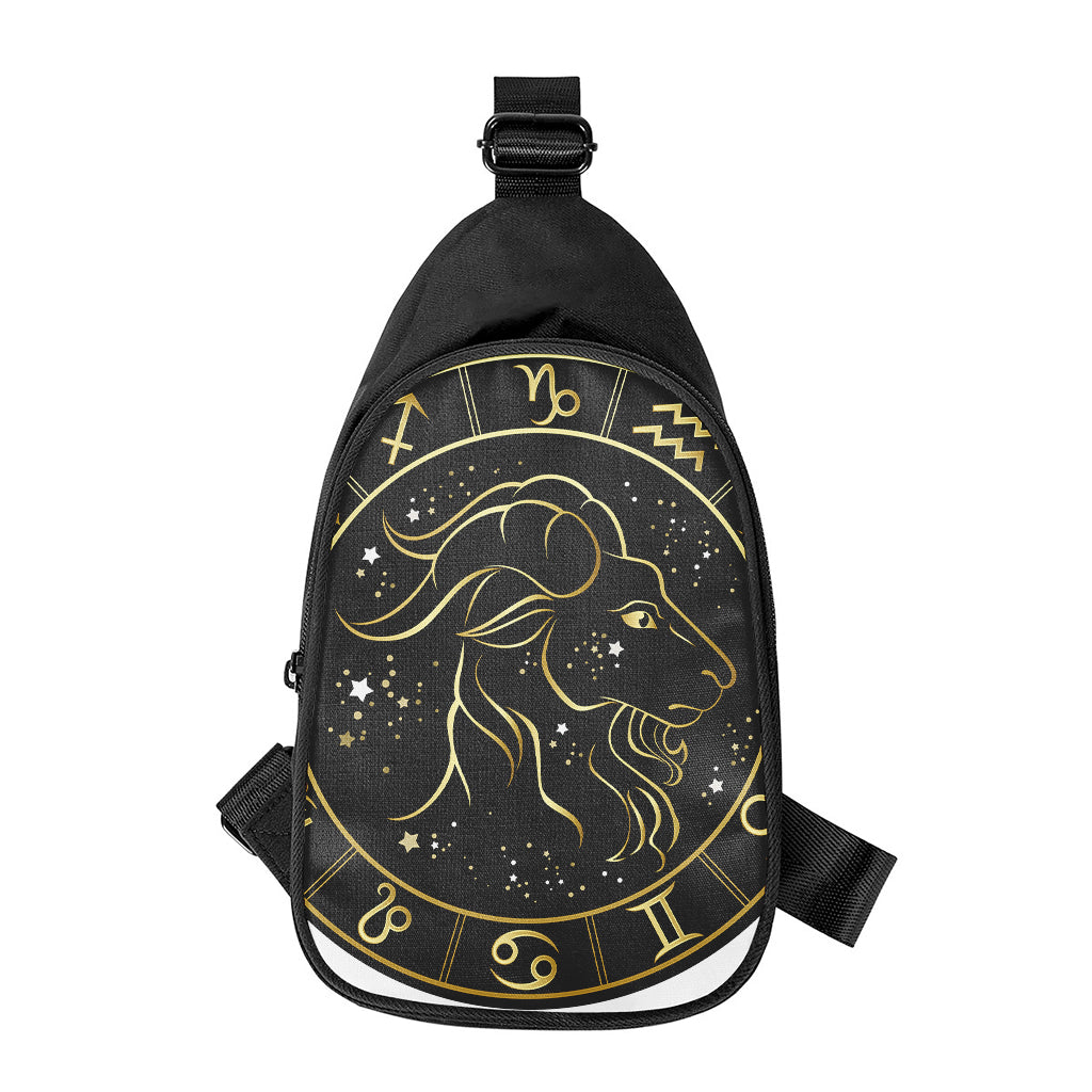 Gold And Black Capricorn Sign Print Chest Bag