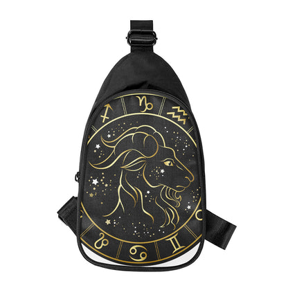 Gold And Black Capricorn Sign Print Chest Bag