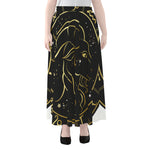 Gold And Black Capricorn Sign Print Chiffon Maxi Skirt