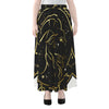 Gold And Black Capricorn Sign Print Chiffon Maxi Skirt