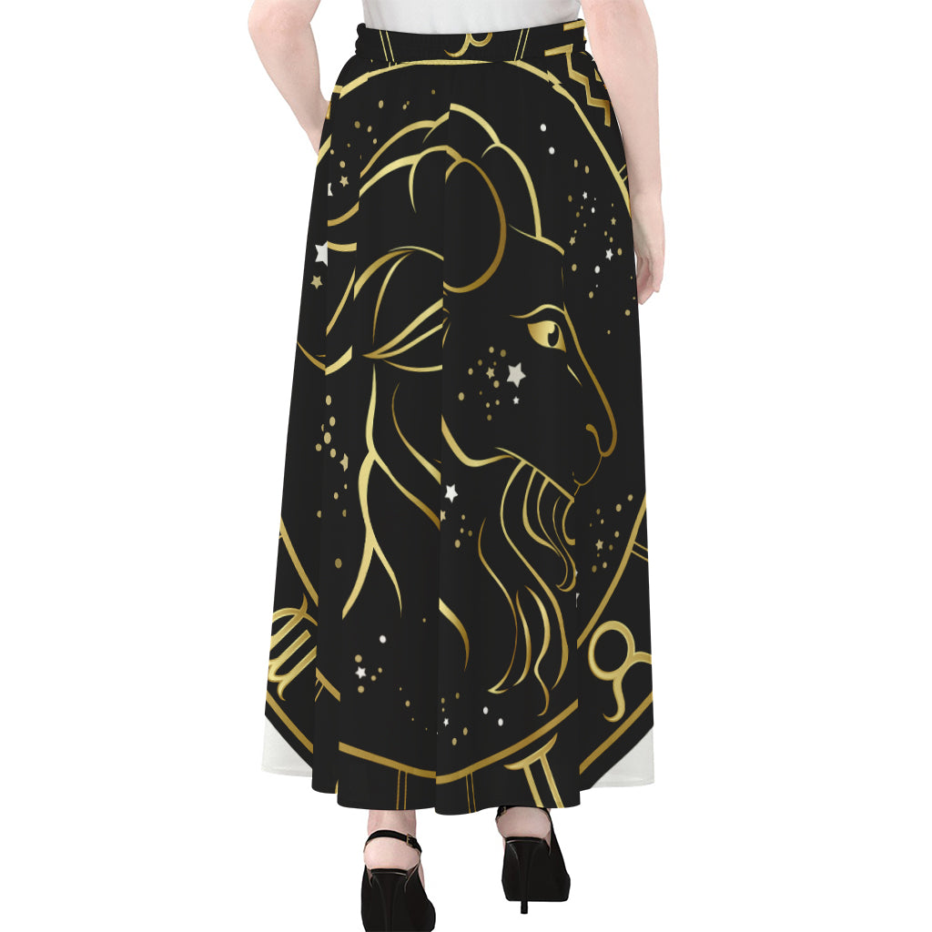 Gold And Black Capricorn Sign Print Chiffon Maxi Skirt