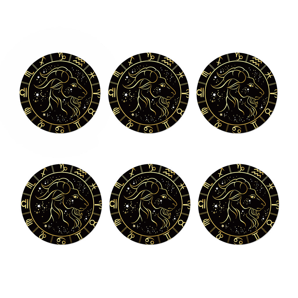 Gold And Black Capricorn Sign Print Coaster Set
