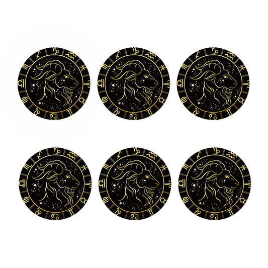 Gold And Black Capricorn Sign Print Coaster Set