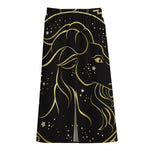 Gold And Black Capricorn Sign Print Cotton Front Slit Maxi Skirt