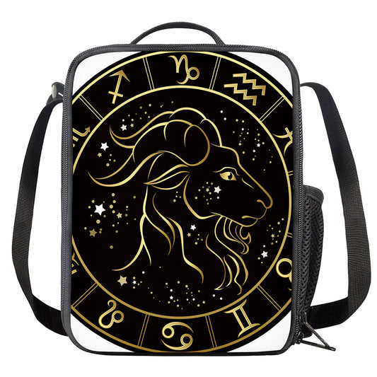 Gold And Black Capricorn Sign Print Crossbody Lunch Bag