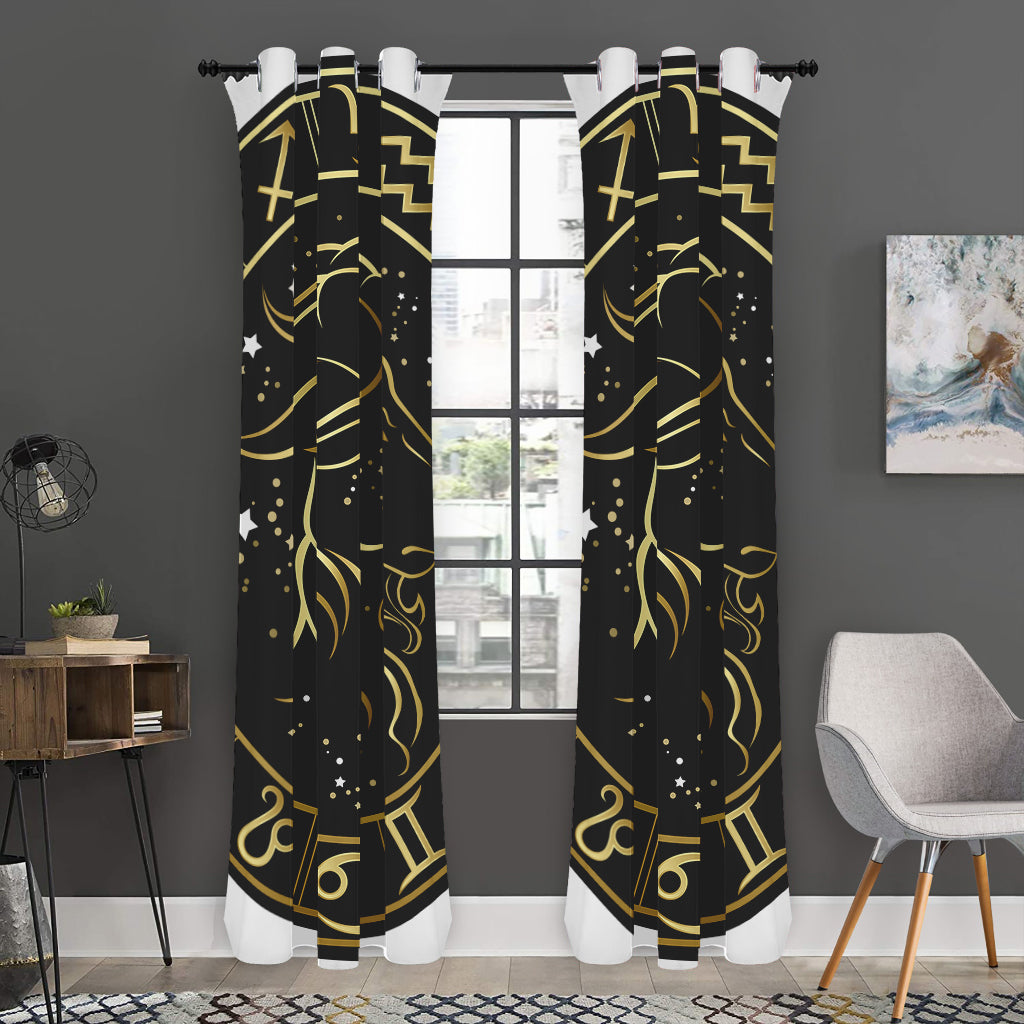 Gold And Black Capricorn Sign Print Curtain