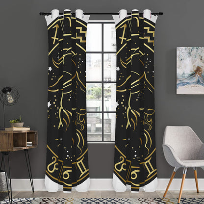 Gold And Black Capricorn Sign Print Curtain