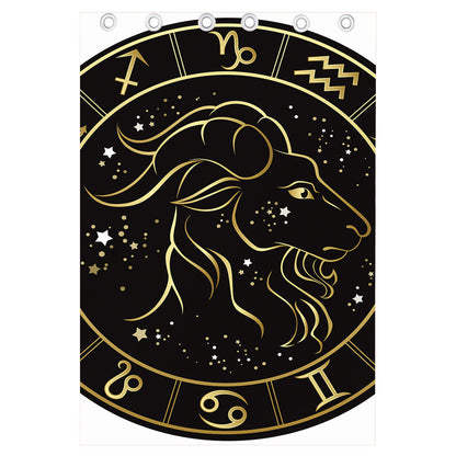 Gold And Black Capricorn Sign Print Curtain